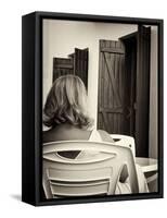 Woman with Blonde Hair Seen from Behind-Tim Kahane-Framed Stretched Canvas
