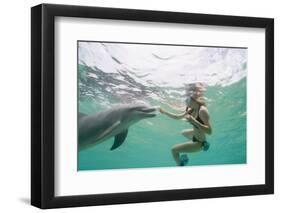 Woman with Bottlenose Dolphin-Stuart Westmorland-Framed Photographic Print