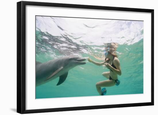 Woman with Bottlenose Dolphin-Stuart Westmorland-Framed Photographic Print