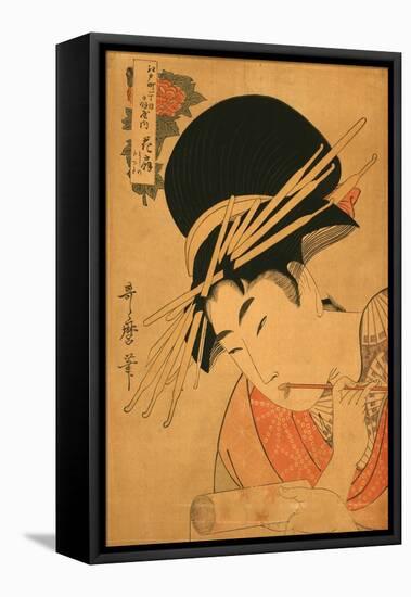 Woman with Brush and Scroll-null-Framed Stretched Canvas