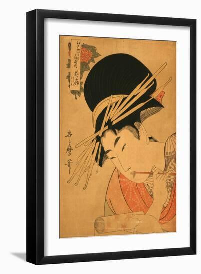 Woman with Brush and Scroll-null-Framed Art Print