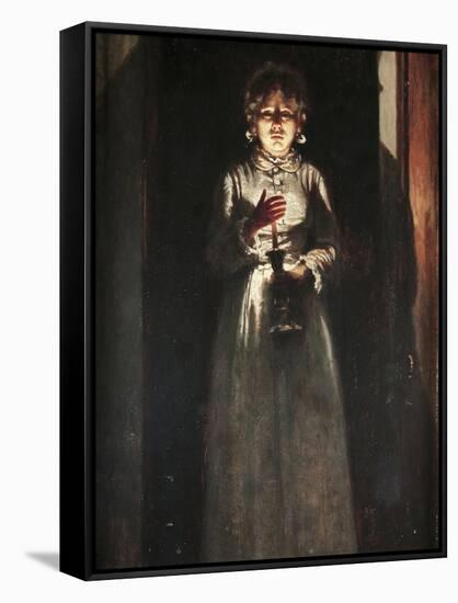 Woman with Candle-Odoardo Borrani-Framed Stretched Canvas