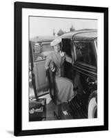 Woman with Car and Luggage-null-Framed Photo