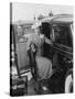 Woman with Car and Luggage-null-Stretched Canvas