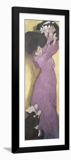 Woman with Cats (Pastel)-Janos Vaszary-Framed Premium Giclee Print