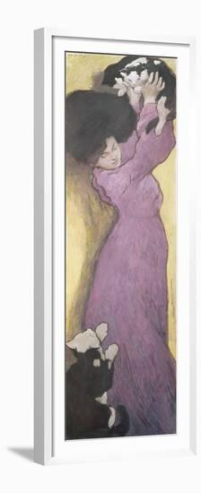 Woman with Cats (Pastel)-Janos Vaszary-Framed Premium Giclee Print