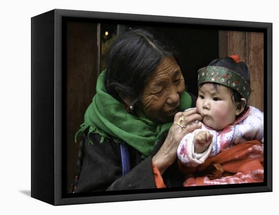 Woman with Child, Tibet-Michael Brown-Framed Stretched Canvas