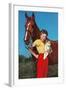 Woman with Collie Puppy and Horse-null-Framed Art Print