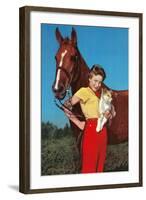 Woman with Collie Puppy and Horse-null-Framed Art Print