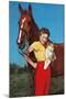 Woman with Collie Puppy and Horse-null-Mounted Art Print