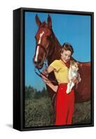 Woman with Collie Puppy and Horse-null-Framed Stretched Canvas