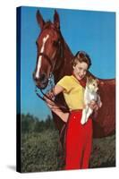 Woman with Collie Puppy and Horse-null-Stretched Canvas