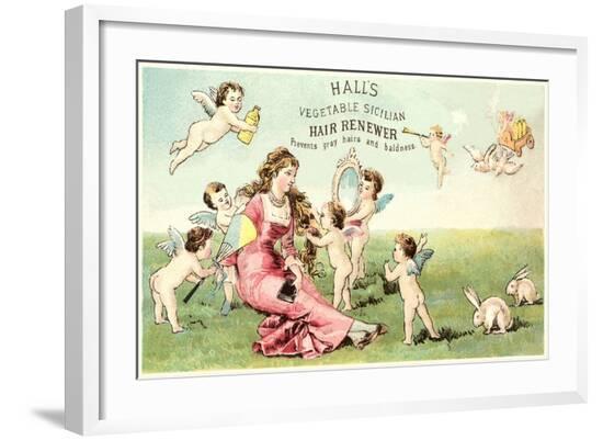 Woman with Cupids and Rabbits--Framed Art Print