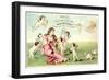 Woman with Cupids and Rabbits-null-Framed Art Print