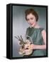 Woman with Daffodils-Charles Woof-Framed Stretched Canvas