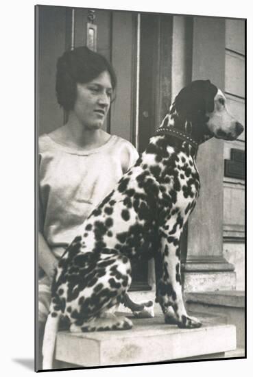 Woman with Dalmatian Outside a House-null-Mounted Photographic Print