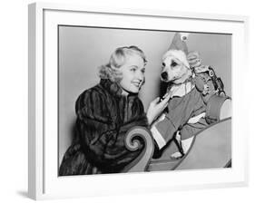 Woman with Dog in Christmas Outfit-null-Framed Photo