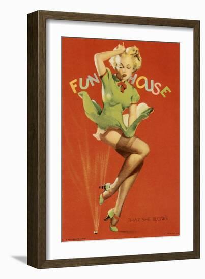 Woman with Dress Blowing in Blast of Air-null-Framed Giclee Print
