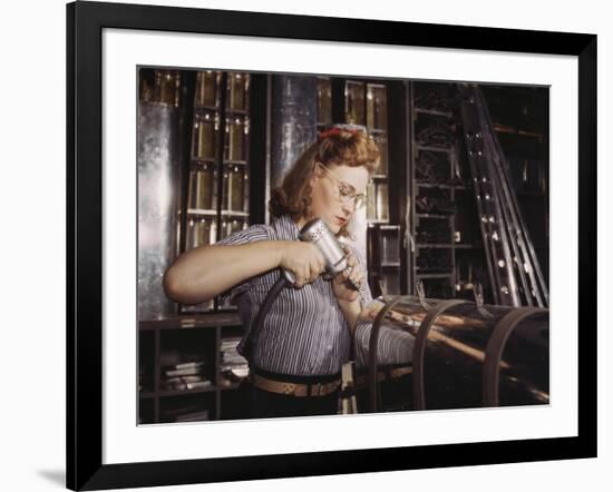 Woman with Drill-null-Framed Art Print