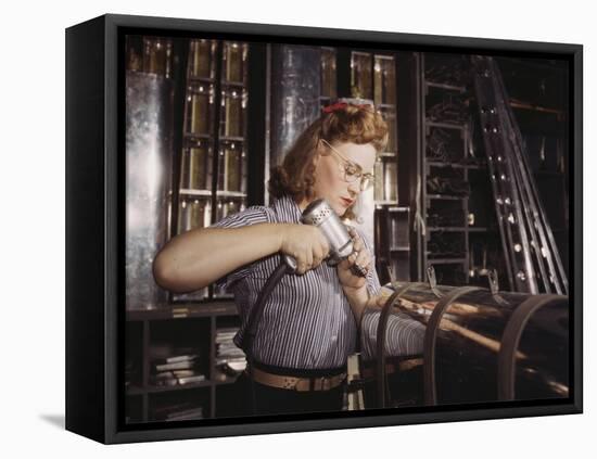 Woman with Drill-null-Framed Stretched Canvas