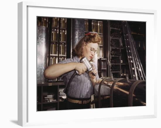 Woman with Drill-null-Framed Art Print