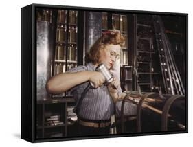 Woman with Drill-null-Framed Stretched Canvas