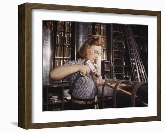 Woman with Drill-null-Framed Art Print