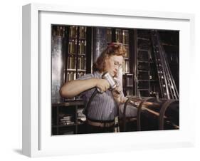 Woman with Drill-null-Framed Art Print