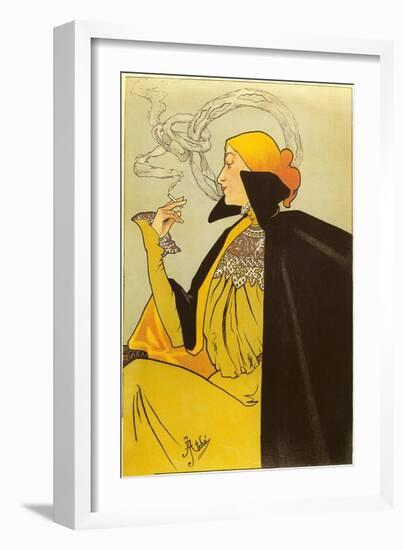 Woman with Elaborate Smoke Ring-null-Framed Art Print