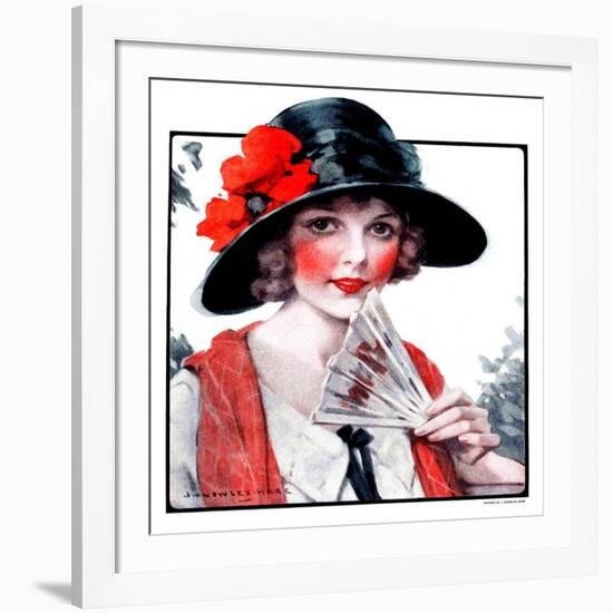 "Woman with Fan,"August 1, 1925-J. Knowles Hare-Framed Giclee Print