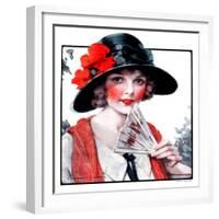 "Woman with Fan,"August 1, 1925-J. Knowles Hare-Framed Giclee Print