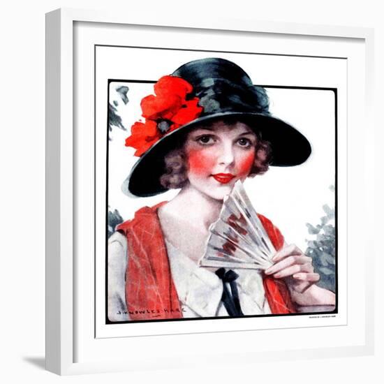 "Woman with Fan,"August 1, 1925-J. Knowles Hare-Framed Giclee Print