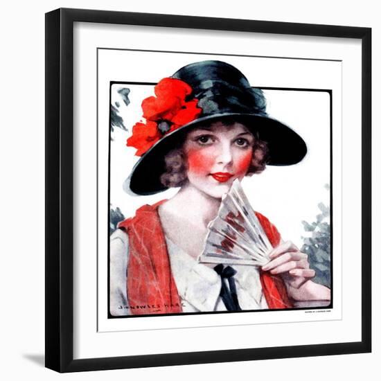 "Woman with Fan,"August 1, 1925-J. Knowles Hare-Framed Giclee Print