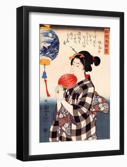Woman with Fan, c 1800's-Utagawa Kuniyosh-Framed Art Print