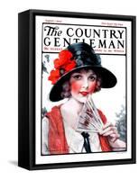 "Woman with Fan," Country Gentleman Cover, August 1, 1925-J. Knowles Hare-Framed Stretched Canvas