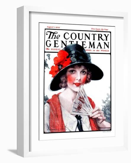 "Woman with Fan," Country Gentleman Cover, August 1, 1925-J. Knowles Hare-Framed Giclee Print