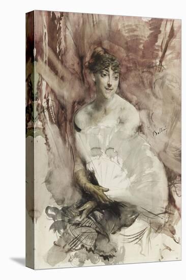 Woman with Fan Seated in a Theatre Box (Countess of Rast), Ca 1878-Giovanni Boldini-Stretched Canvas
