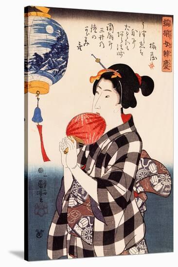 Woman with Fan-Kuniyoshi Utagawa-Stretched Canvas