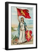 Woman with Flag and Seal of Finland-null-Framed Art Print