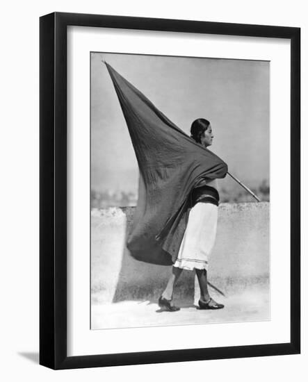 Woman with Flag, Mexico City, 1928-Tina Modotti-Framed Giclee Print