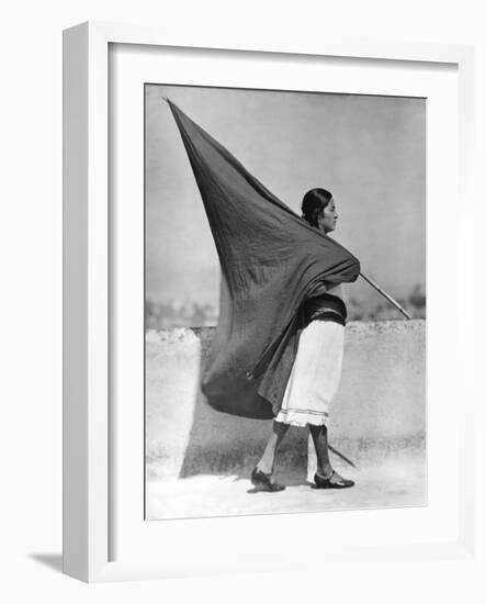 Woman with Flag, Mexico City, 1928-Tina Modotti-Framed Giclee Print