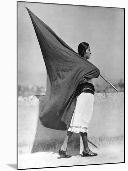 Woman with Flag, Mexico City, 1928-Tina Modotti-Mounted Giclee Print