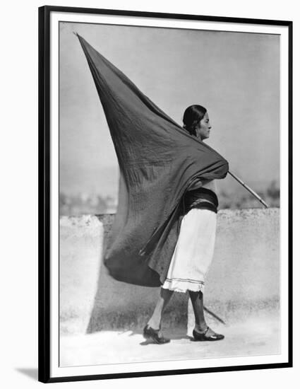 Woman with Flag, Mexico City, 1928-Tina Modotti-Framed Premium Giclee Print