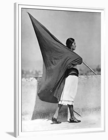 Woman with Flag, Mexico City, 1928-Tina Modotti-Framed Premium Giclee Print