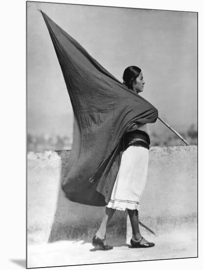 Woman with Flag, Mexico City, 1928-Tina Modotti-Mounted Premium Giclee Print