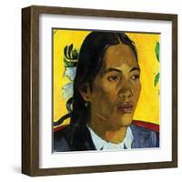Woman With Flower (detail)-Paul Gauguin-Framed Art Print
