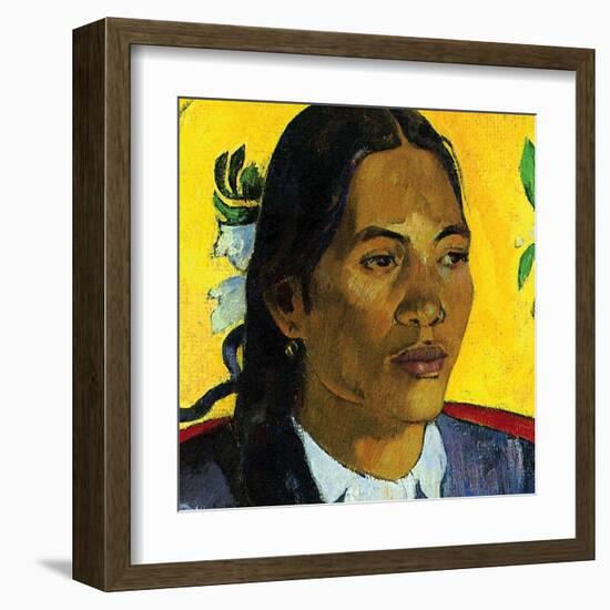 Woman With Flower (detail)-Paul Gauguin-Framed Art Print