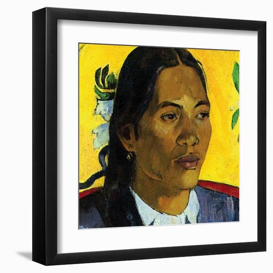 Woman With Flower (detail)-Paul Gauguin-Framed Art Print