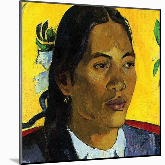 Woman With Flower (detail)-Paul Gauguin-Mounted Art Print