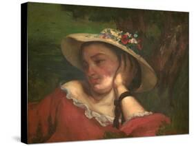 Woman with Flowers on Her Hat-Gustave Courbet-Stretched Canvas